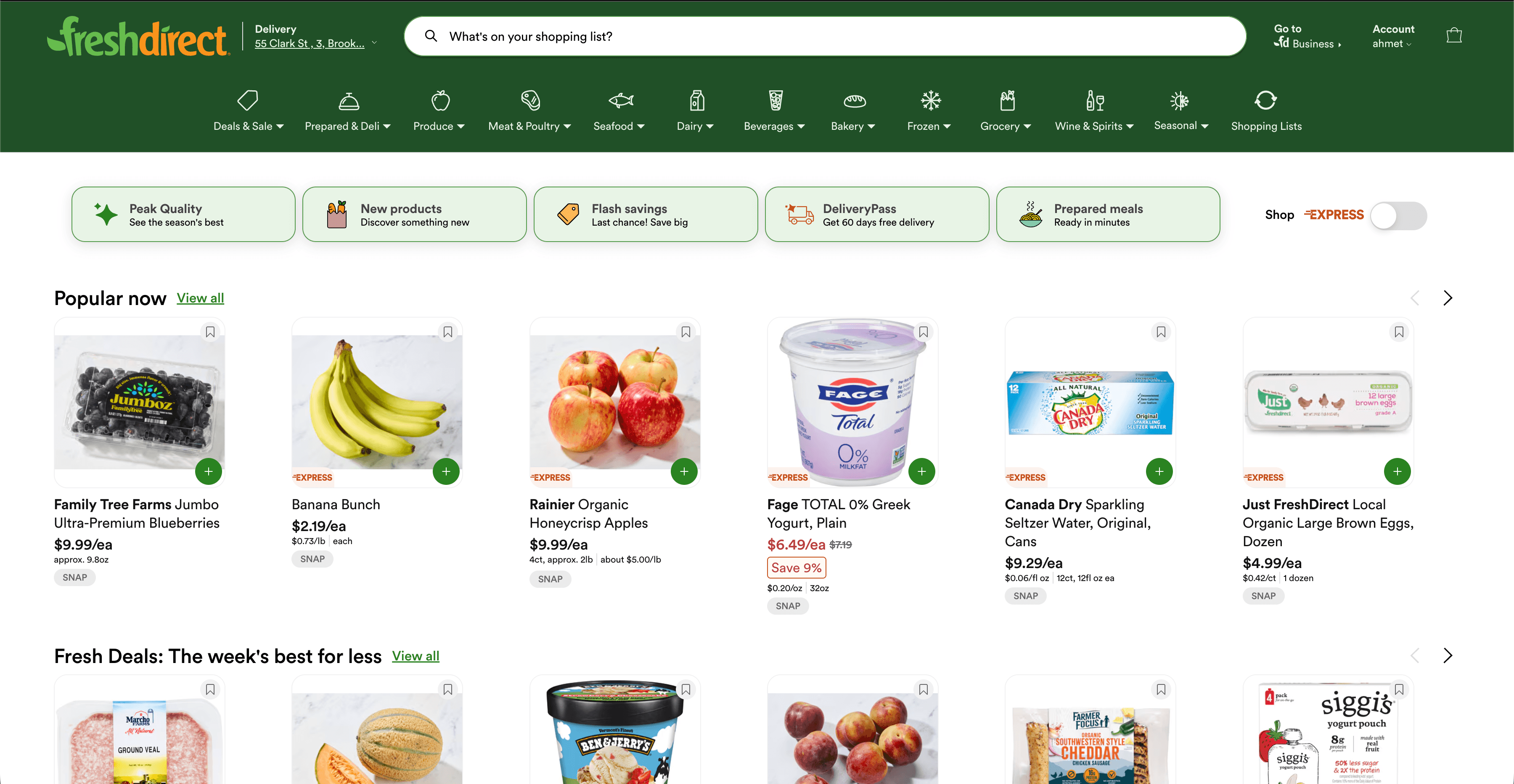 Screenshot of FreshDirect