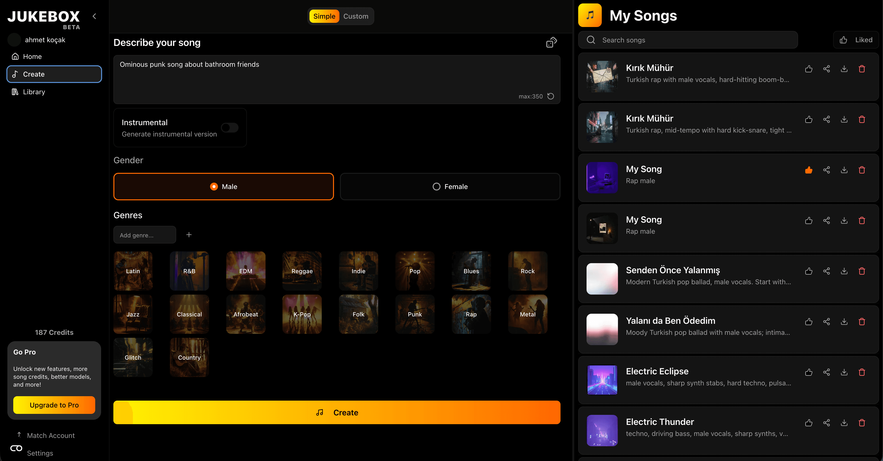 Screenshot of AI Music Generator